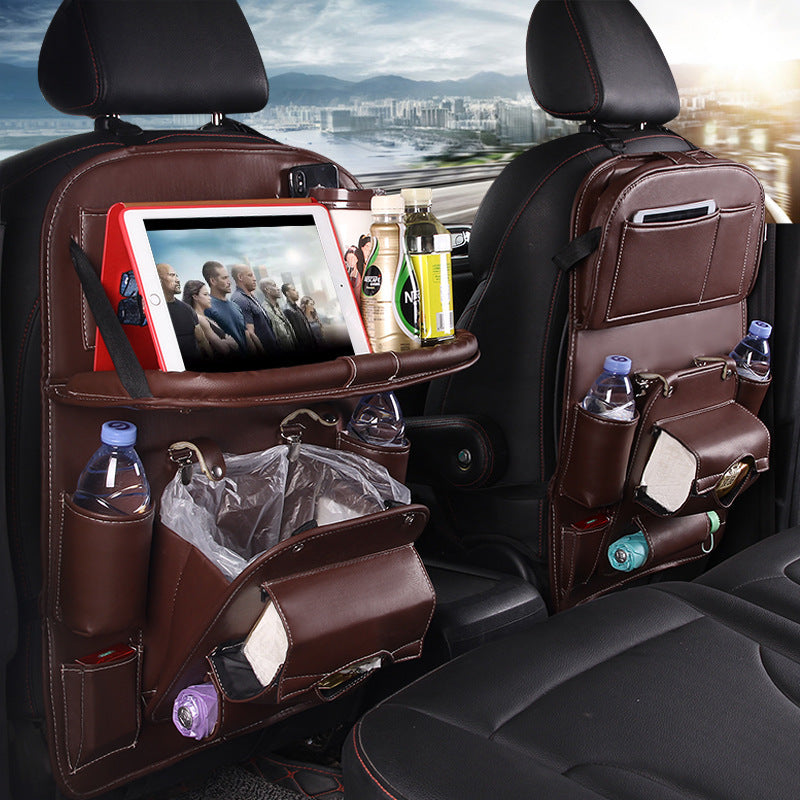 Leather Car Storage Bag Multifunction Seat Back Tray