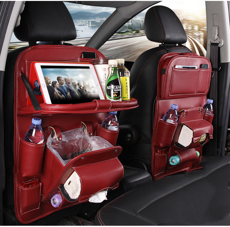 Leather Car Storage Bag Multifunction Seat Back Tray