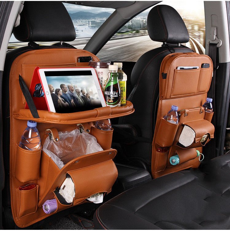 Leather Car Storage Bag Multifunction Seat Back Tray