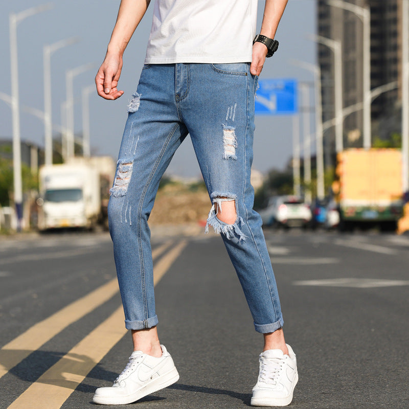 Summer Men's Ripped Slim-fit Jeans