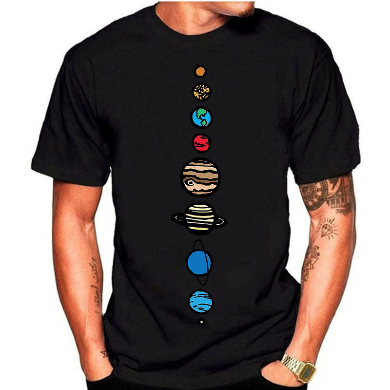 Summer Men's Solar System Planet Round Neck Short Sleeve