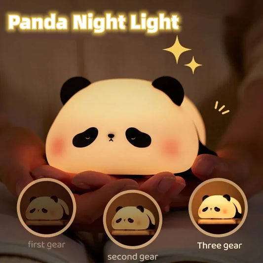 Panda Night Lights For Kids Cute Animal Silicone Timing Rechargeable Lamp Cartoon